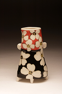 Image of the porcelain paper clay work Orange and Black Flower Vase by Jerry L. Bennett.